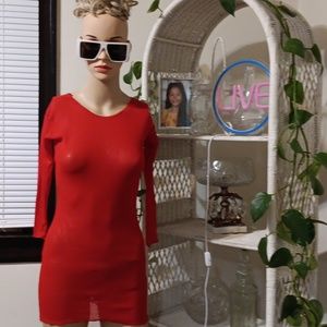 EUC Bodycon Mesh Lingerie/Dance Dress Red One Size 3/4 Sleeves